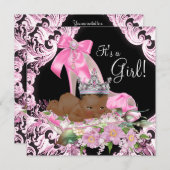 アフリカ系アメリカ人プリンセスピンクブラックベビーシャワー 招待状 (正面/裏面)