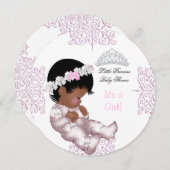 アフリカ系アメリカ人プリンセスピンクベビーシャワーガール 招待状 (正面/裏面)