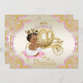 アフリカ系アメリカ人プリンセスピンク金ゴールド赤ちゃんシャワー 招待状 (正面/裏面)