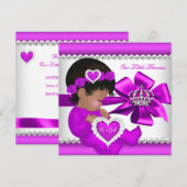 アフリカ系アメリカ人プリンセスベイビーシャワーガールピンク 招待状 (正面/裏面)