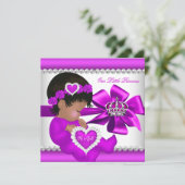 アフリカ系アメリカ人プリンセスベイビーシャワーガールピンク 招待状 (スタンド正面)