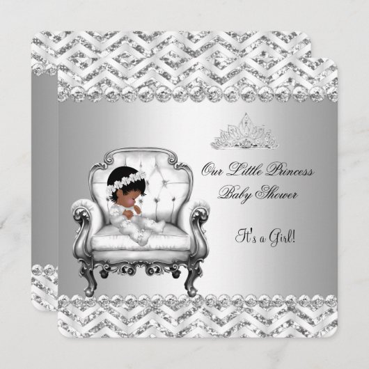 アフリカ系アメリカ人プリンセスベビーシャワーガールチェア2 招待状 (正面/裏面)