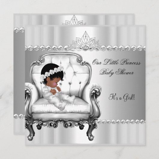 アフリカ系アメリカ人プリンセスベビーシャワーガールチェア 招待状 (正面/裏面)