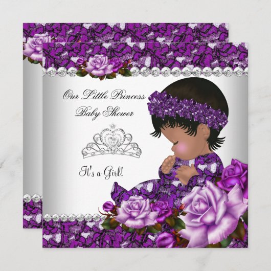 アフリカ系アメリカ人プリンセスベビーシャワーガールバラ2 招待状 (正面/裏面)