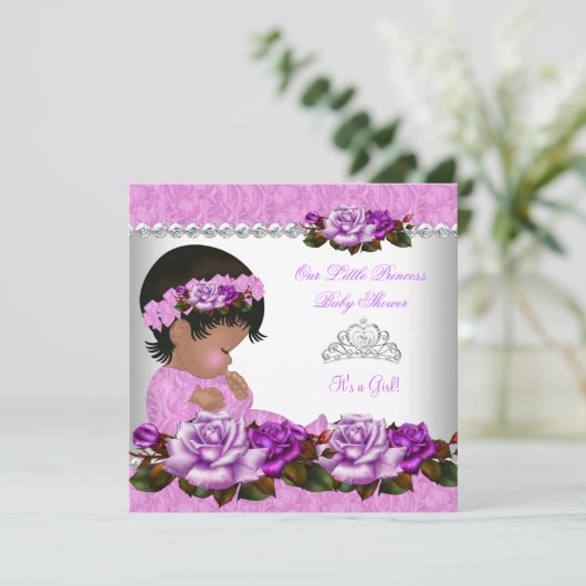 アフリカ系アメリカ人プリンセスベビーシャワーガールバラ3a 招待状 (スタンド正面)