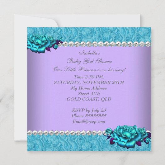 アフリカ系アメリカ人プリンセスベビーシャワーガールバラ4a 招待状 (裏面)