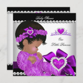 アフリカ系アメリカ人プリンセスベビーシャワーガールパープル 招待状 (正面/裏面)