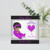 アフリカ系アメリカ人プリンセスベビーシャワーガールパープル 招待状 (スタンド正面)