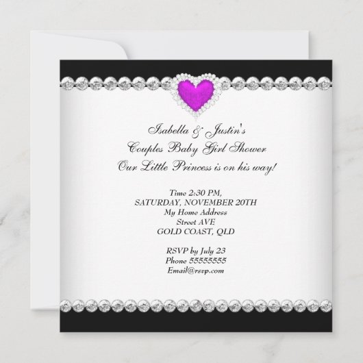 アフリカ系アメリカ人プリンセスベビーシャワーガールパープル 招待状 (裏面)