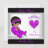 アフリカ系アメリカ人プリンセスベビーシャワーガールパープル 招待状 (正面)