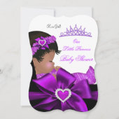 アフリカ系アメリカ人プリンセスベビーシャワーガールパープル 招待状 (正面)