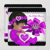 アフリカ系アメリカ人プリンセスベビーシャワーガールパープル 招待状 (正面/裏面)