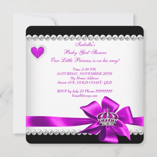アフリカ系アメリカ人プリンセスベビーシャワーガールパープル 招待状 (裏面)