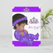 アフリカ系アメリカ人プリンセスベビーシャワーガールパープル 招待状 (スタンド正面)