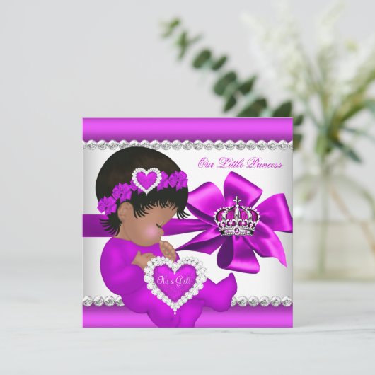 アフリカ系アメリカ人プリンセスベビーシャワーガールピンク 招待状 (スタンド正面)