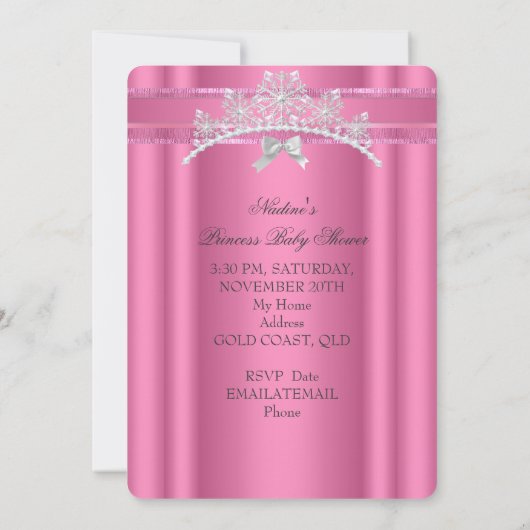 アフリカ系アメリカ人プリンセスベビーシャワーガールピンク 招待状 (裏面)