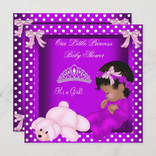 アフリカ系アメリカ人プリンセスベビーシャワーガール2 招待状 (正面/裏面)