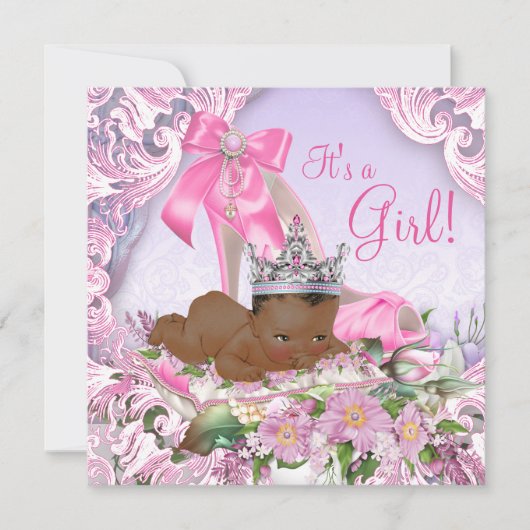 アフリカ系アメリカ人プリンセスベビーシャワー 招待状 (正面)