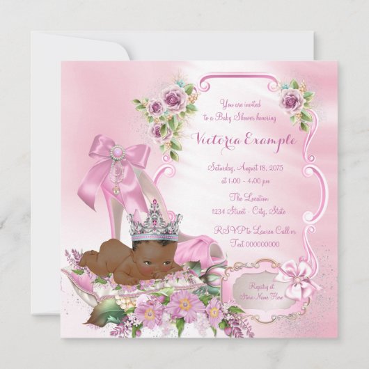 アフリカ系アメリカ人プリンセス王室のベビーシャワー 招待状 (裏面)