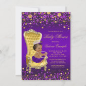 アフリカ系アメリカ人プリンセス紫金ゴールド赤ちゃんシャワー 招待状 (正面)