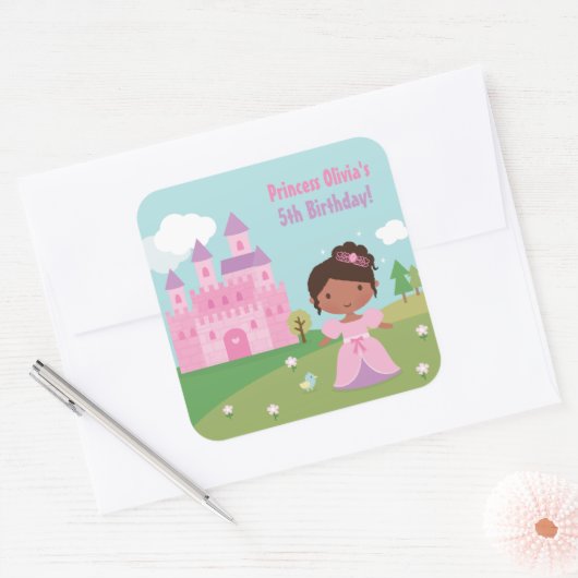 アフリカ系アメリカ人プリンセス誕生日会のシール スクエアシール (封筒)