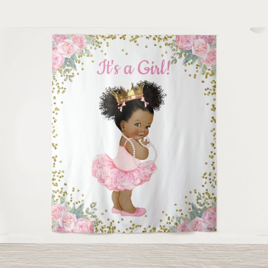 アフリカ系アメリカ人プリンセス赤ちゃんシャワー背景 タペストリー (正面)