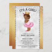 アフリカ系アメリカ人プリンセス金ゴールドダイヤモンドベビーシャワー 招待状 (正面/裏面)