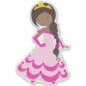 アフリカ系アメリカ人プリンセス、王冠、ガウン、ピンクドレス シール (正面)