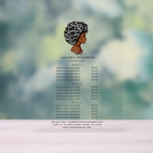 アフリカ系アメリカ人ヘアサロン価格とサービス アクリルサイン (ニュートラル)