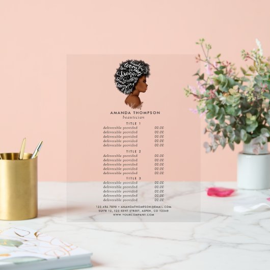 アフリカ系アメリカ人ヘアサロン価格とサービス アクリルサイン (ウェディング)