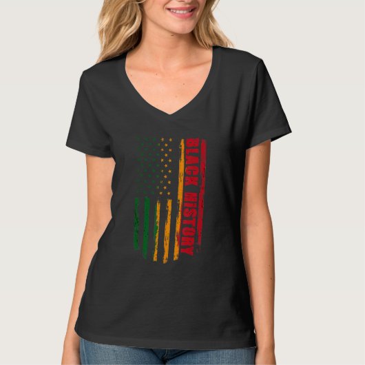 アフリカ系アメリカ人ヘリタの黒人歴史米国国旗 Tシャツ (正面)