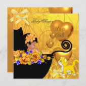 アフリカ系アメリカ人ベイビーシャワーガールキッテンオレンジ 招待状 (正面/裏面)