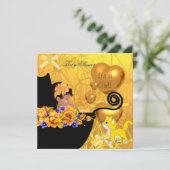 アフリカ系アメリカ人ベイビーシャワーガールキッテンオレンジ 招待状 (スタンド正面)