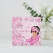 アフリカ系アメリカ人ベイビーシャワーガールキッテンピンク 招待状 (スタンド正面)