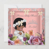 アフリカ系アメリカ人ベイビーシャワーガールコーラルピンクローズ 招待状 (正面)