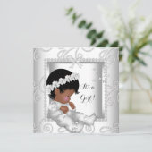 アフリカ系アメリカ人ベイビーシャワーガールダイヤモンドホワイト 招待状 (スタンド正面)