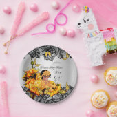 アフリカ系アメリカ人ベイビーシャワーガールバタフライイエロー ペーパープレート (パーティー)