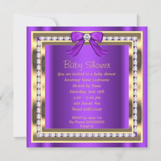 アフリカ系アメリカ人ベイビーシャワーガールパープルダイヤモンド 招待状 (裏面)