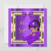 アフリカ系アメリカ人ベイビーシャワーガールパープルダイヤモンド 招待状 (正面)