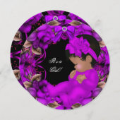 アフリカ系アメリカ人ベイビーシャワーガールパープルバラR3 招待状 (正面/裏面)