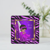 アフリカ系アメリカ人ベイビーシャワーガールパープルピンク 招待状 (スタンド正面)