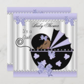 アフリカ系アメリカ人ベイビーシャワーガールパープルホワイト 招待状 (正面/裏面)