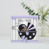 アフリカ系アメリカ人ベイビーシャワーガールパープルホワイト 招待状 (スタンド正面)