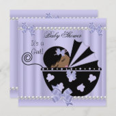 アフリカ系アメリカ人ベイビーシャワーガールパープル 招待状 (正面/裏面)
