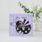 アフリカ系アメリカ人ベイビーシャワーガールパープル 招待状 (スタンド正面)