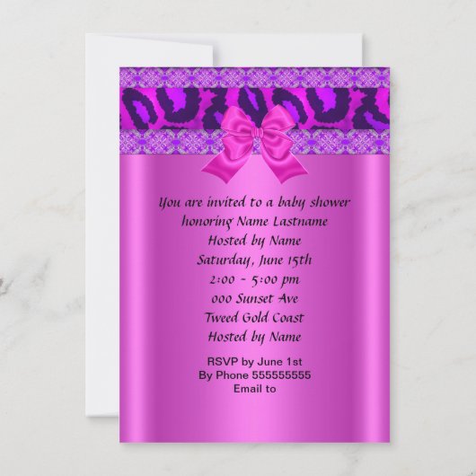 アフリカ系アメリカ人ベイビーシャワーガールピンキヒョウ 招待状 (裏面)