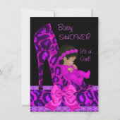 アフリカ系アメリカ人ベイビーシャワーガールピンクパープルシューズ 招待状 (正面)
