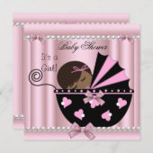 アフリカ系アメリカ人ベイビーシャワーガールピンク 招待状 (正面/裏面)
