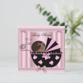 アフリカ系アメリカ人ベイビーシャワーガールピンク 招待状 (スタンド正面)