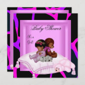 アフリカ系アメリカ人ベイビーシャワーガールピンク 招待状 (正面/裏面)